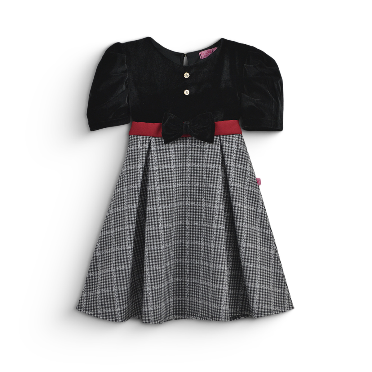 Vestido navideño de terciopelo en combinación a cuadros para bebé VEBB0120 Flory