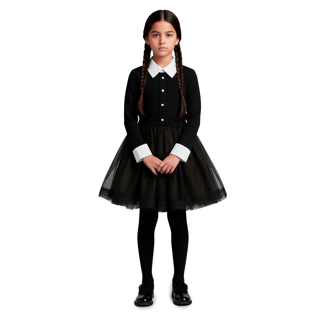 Vestido camisero con brillos en falda de Merlina Niña Flory VENI0177