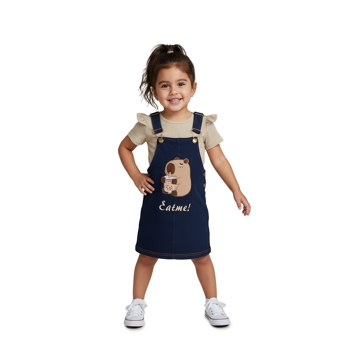 Jumper de mezclilla con playera y bordado de Capibara niña Bebé KIDUS JUBB0002P01