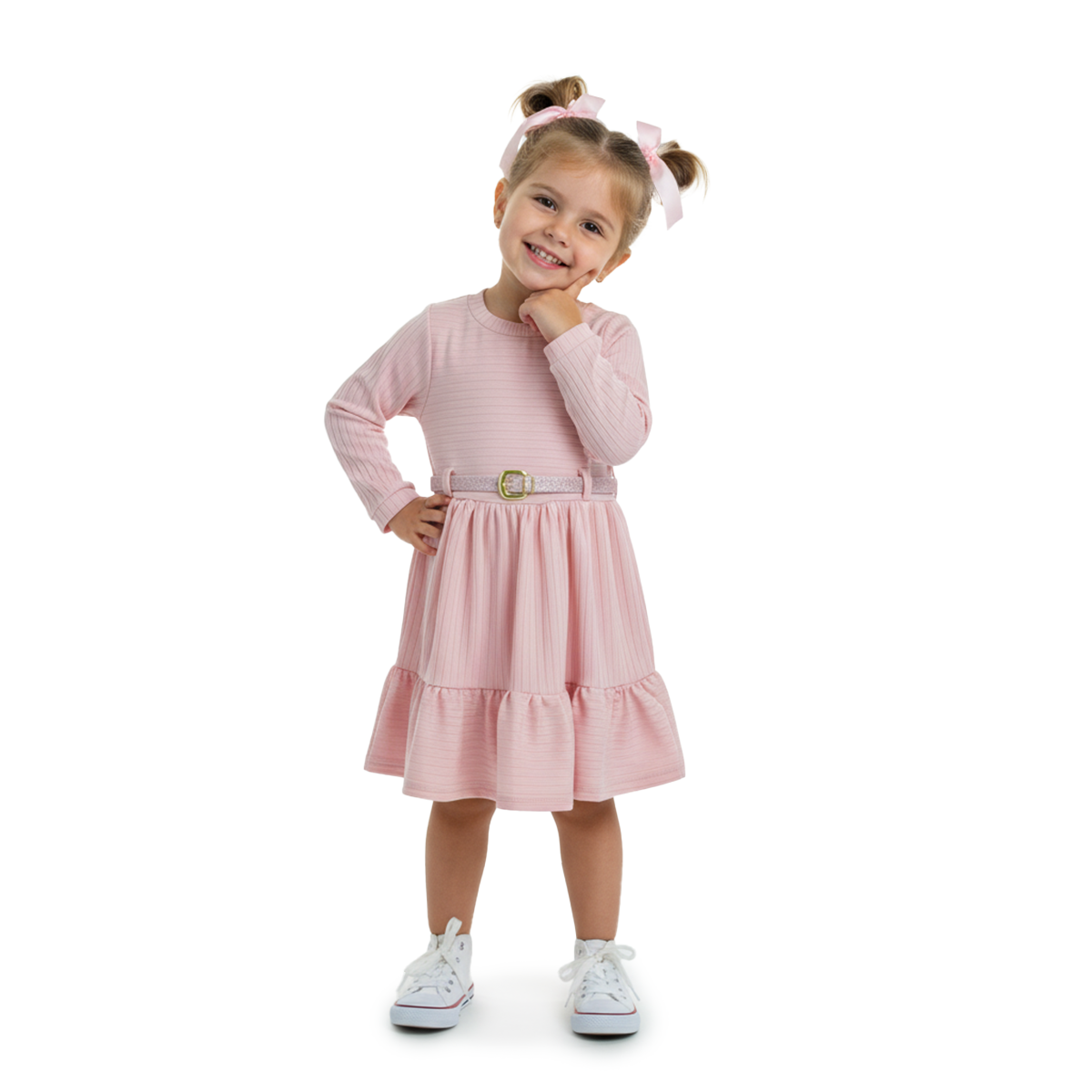 Vestido a rayas con cinturón Bebé Flory VEBB0131