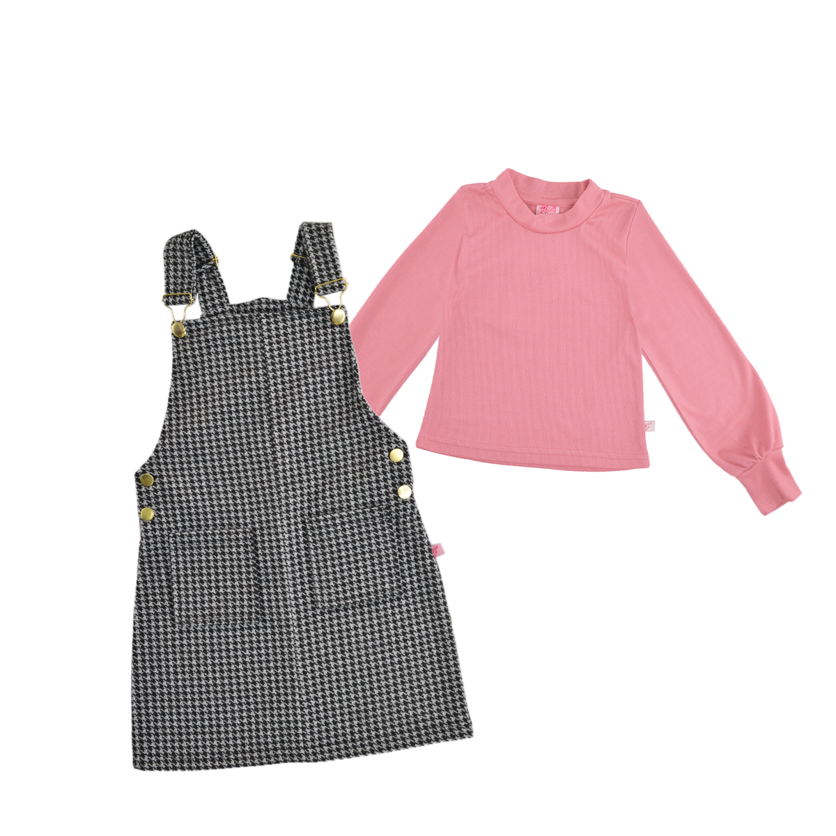 Jumper de cuadros con hebillas doradas y playera manga larga niña Flory JUNI0001