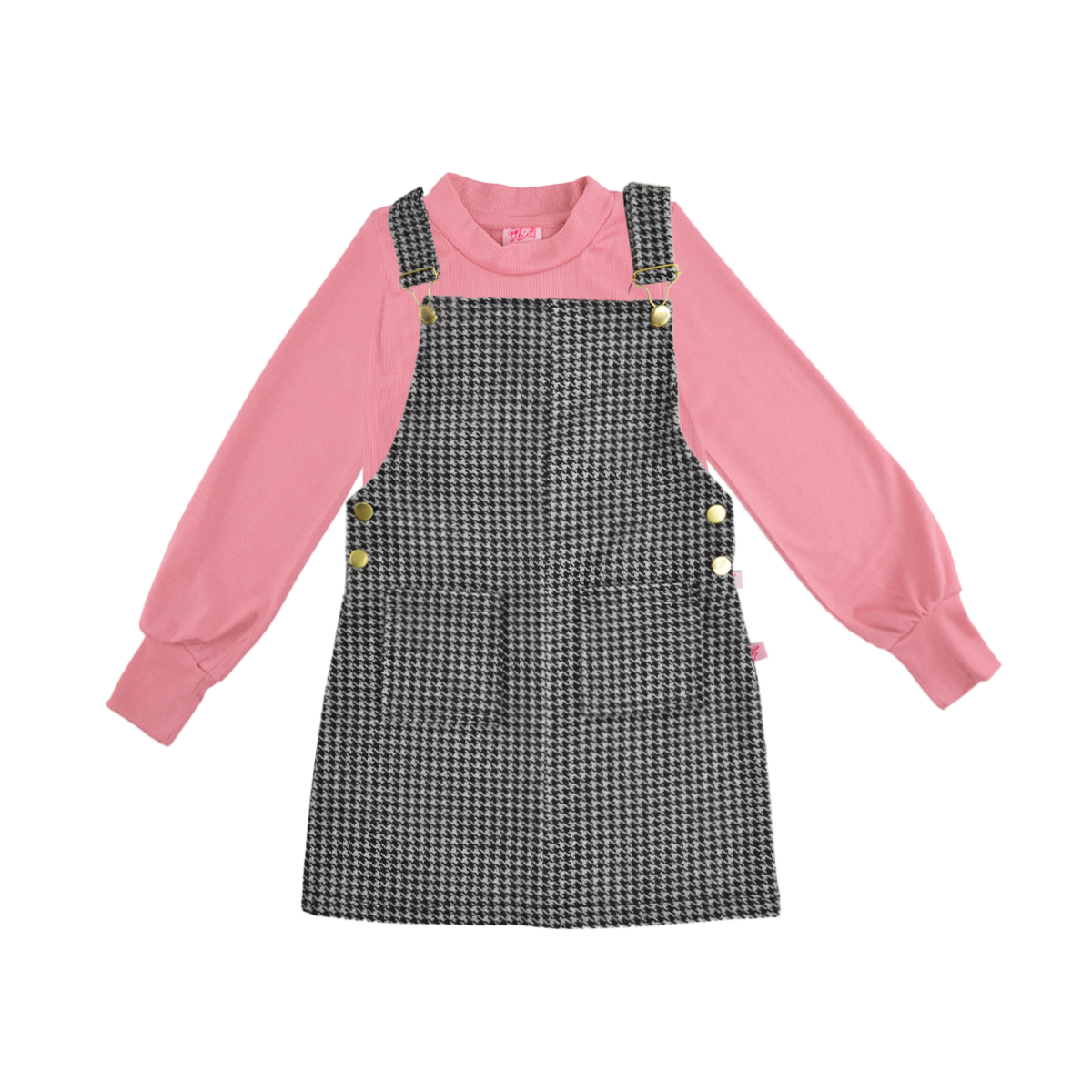 Jumper de cuadros con hebillas doradas y playera manga larga niña Flory JUNI0001