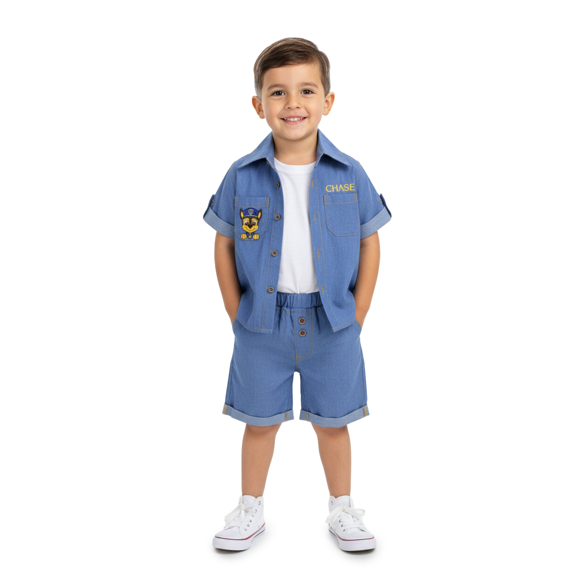 Conjunto de mezclilla con bordado de Perrito Policía Niño Bebé KIDUS CONB0006P04