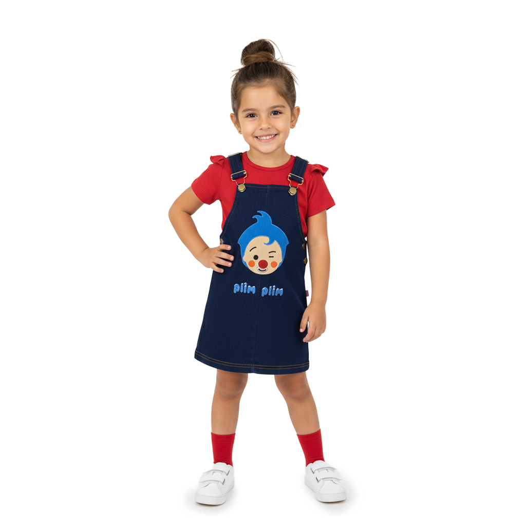 Jumper de mezclilla con playera y bordado de Payasito niña Bebé KIDUS JUBB0002P05