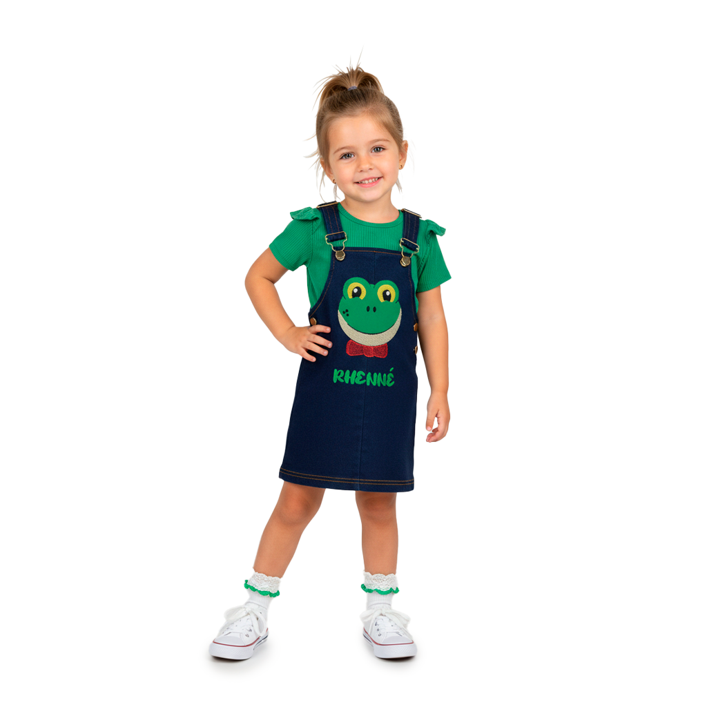 Jumper de mezclilla con playera y bordado de Ranita niña Bebé KIDUS JUBB0002P02