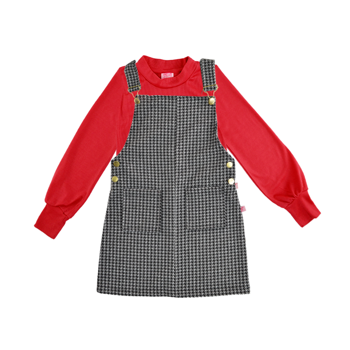 Jumper de cuadros con hebillas doradas y playera manga larga niña Flory JUNI0001