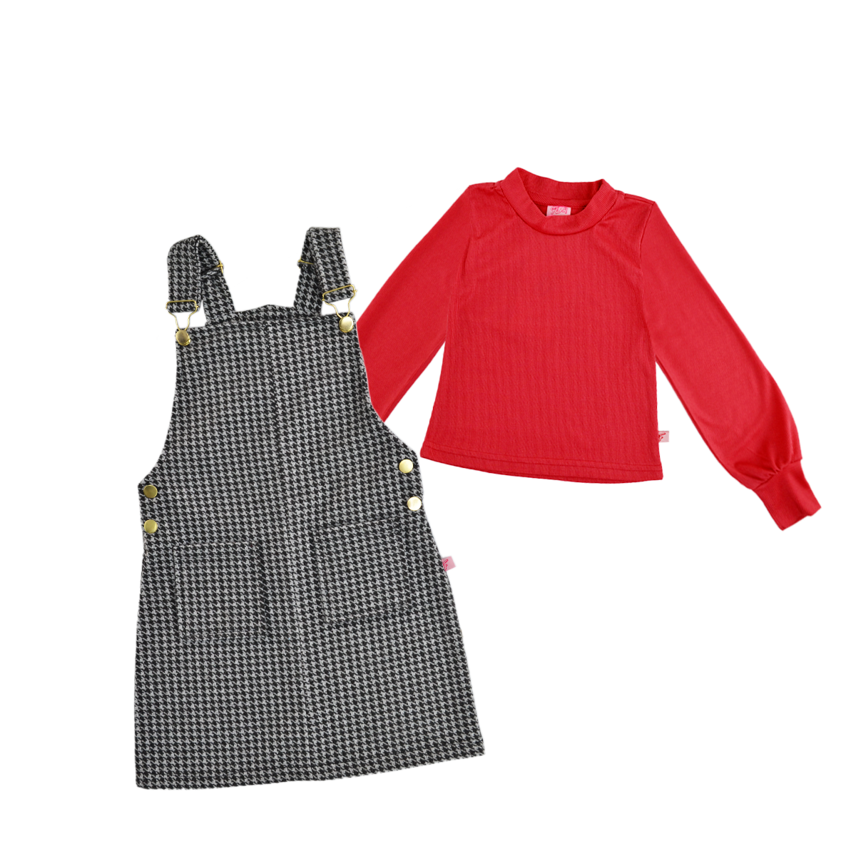 Jumper de cuadros con hebillas doradas y playera manga larga niña Flory JUNI0001