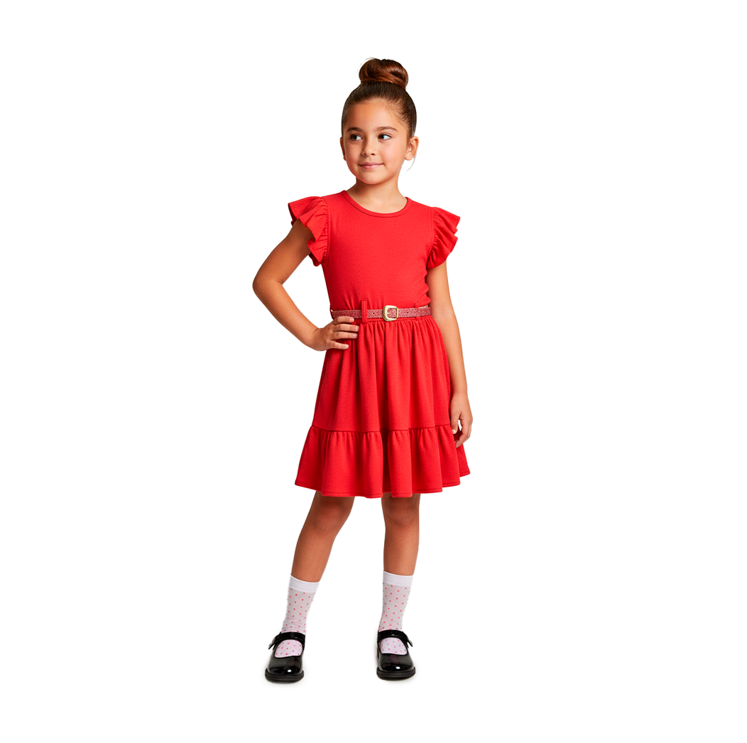 Vestido de olanes con cinturón niña FLORY VENI0093