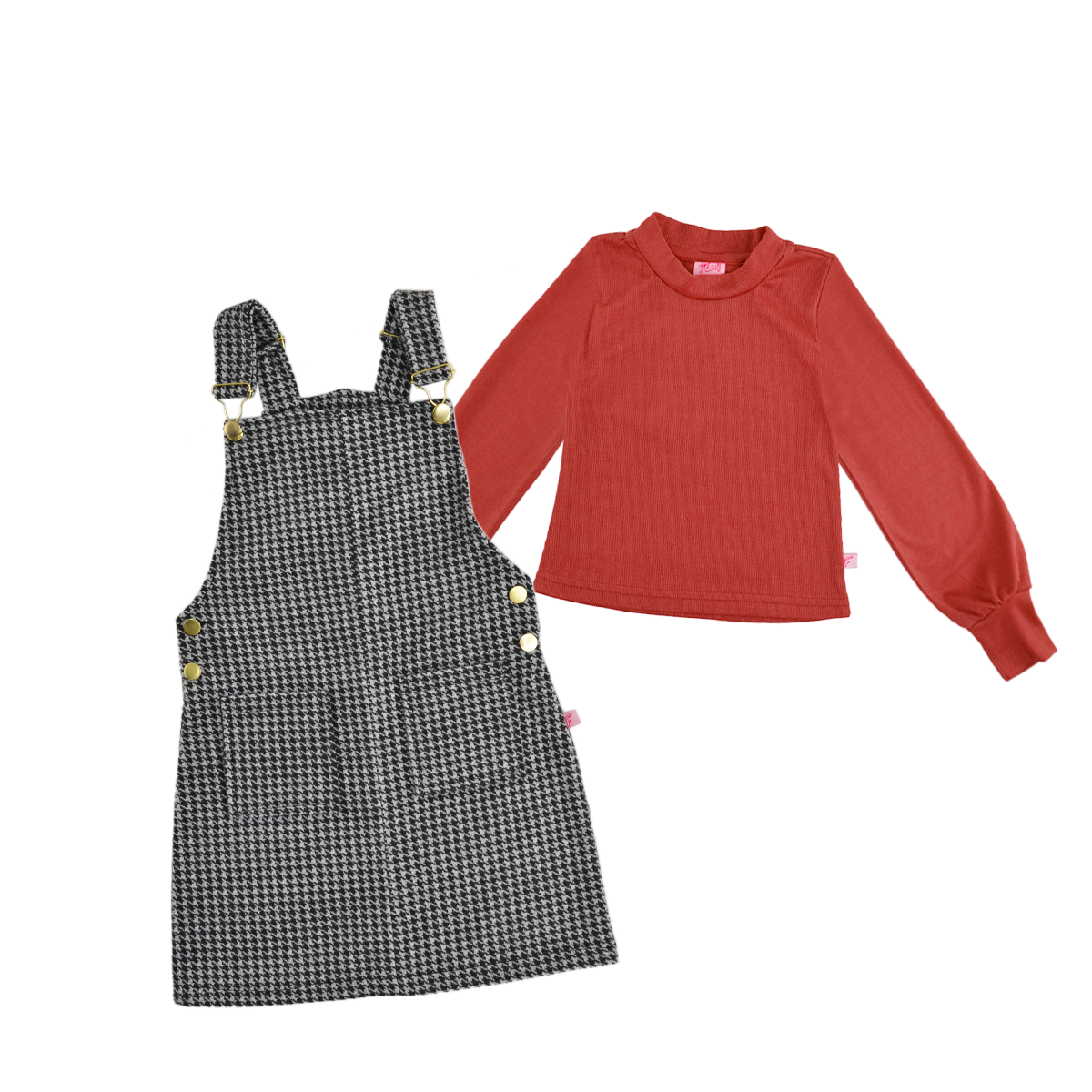 Jumper de cuadros con hebillas doradas y playera manga larga niña Flory JUNI0001