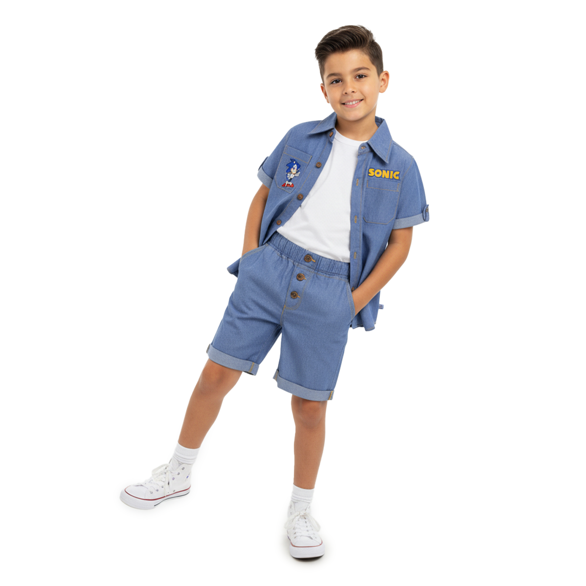 Conjunto de mezclilla con bordado de Héroe de Videojuego Niño KIDUS CONN0006P03