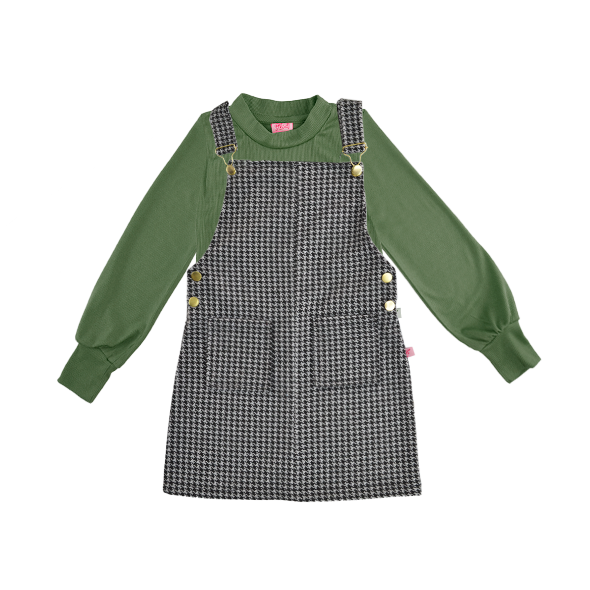 Jumper de cuadros con hebillas doradas y playera manga larga niña Flory JUNI0001