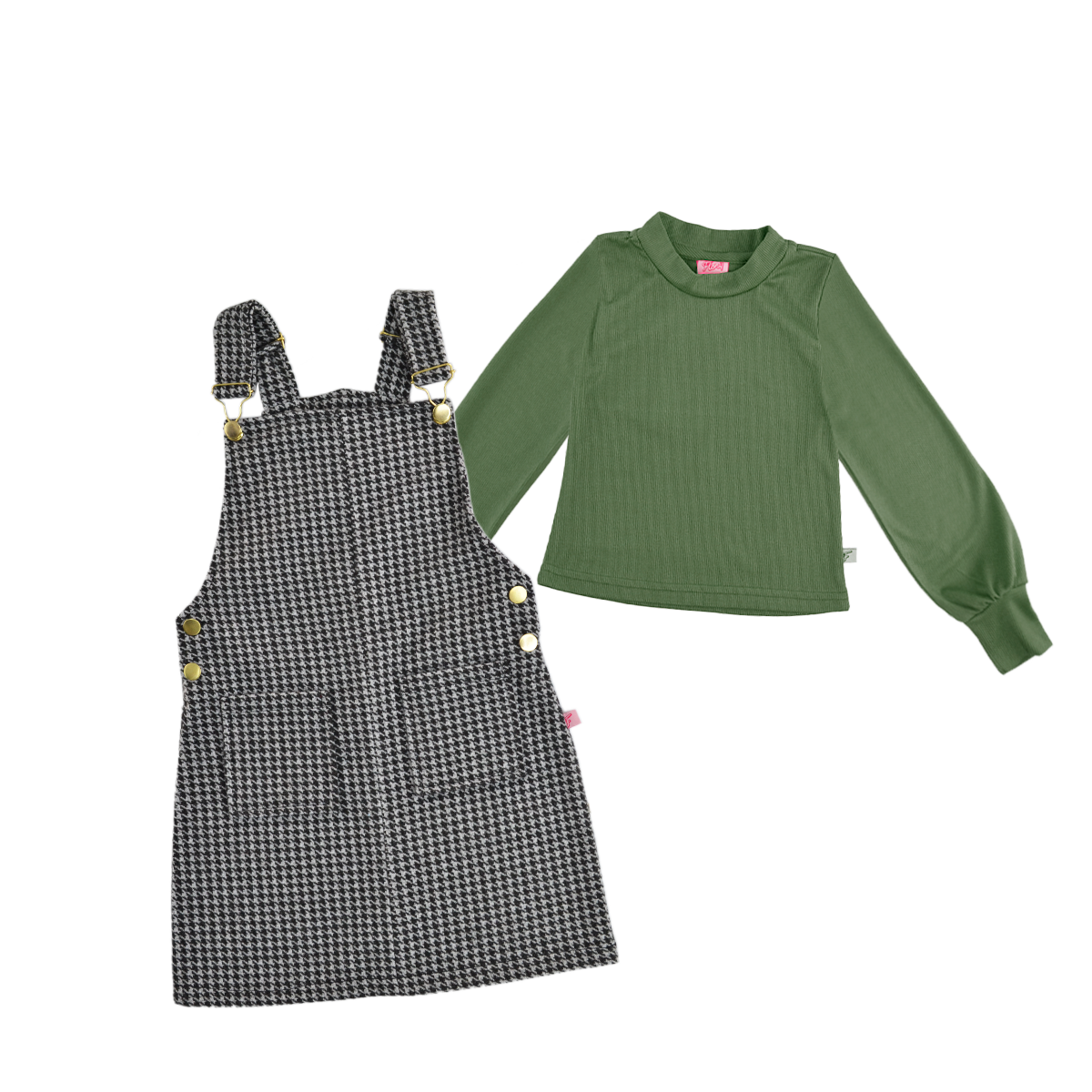 Jumper de cuadros con hebillas doradas y playera manga larga niña Flory JUNI0001