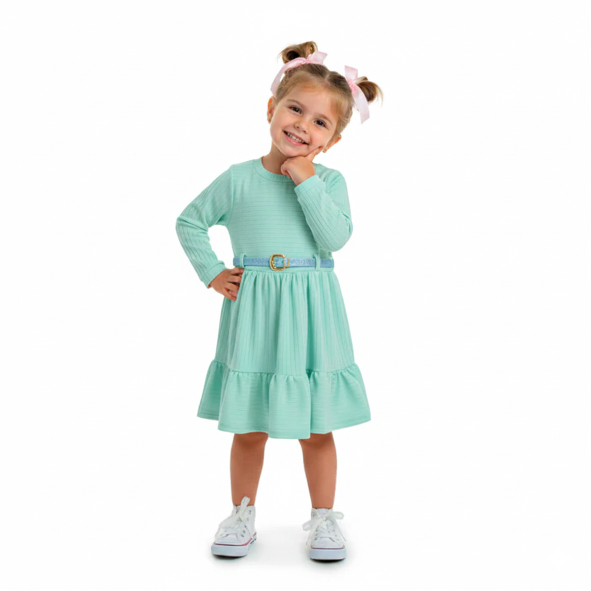 Vestido a rayas con cinturón Bebé Flory VEBB0131