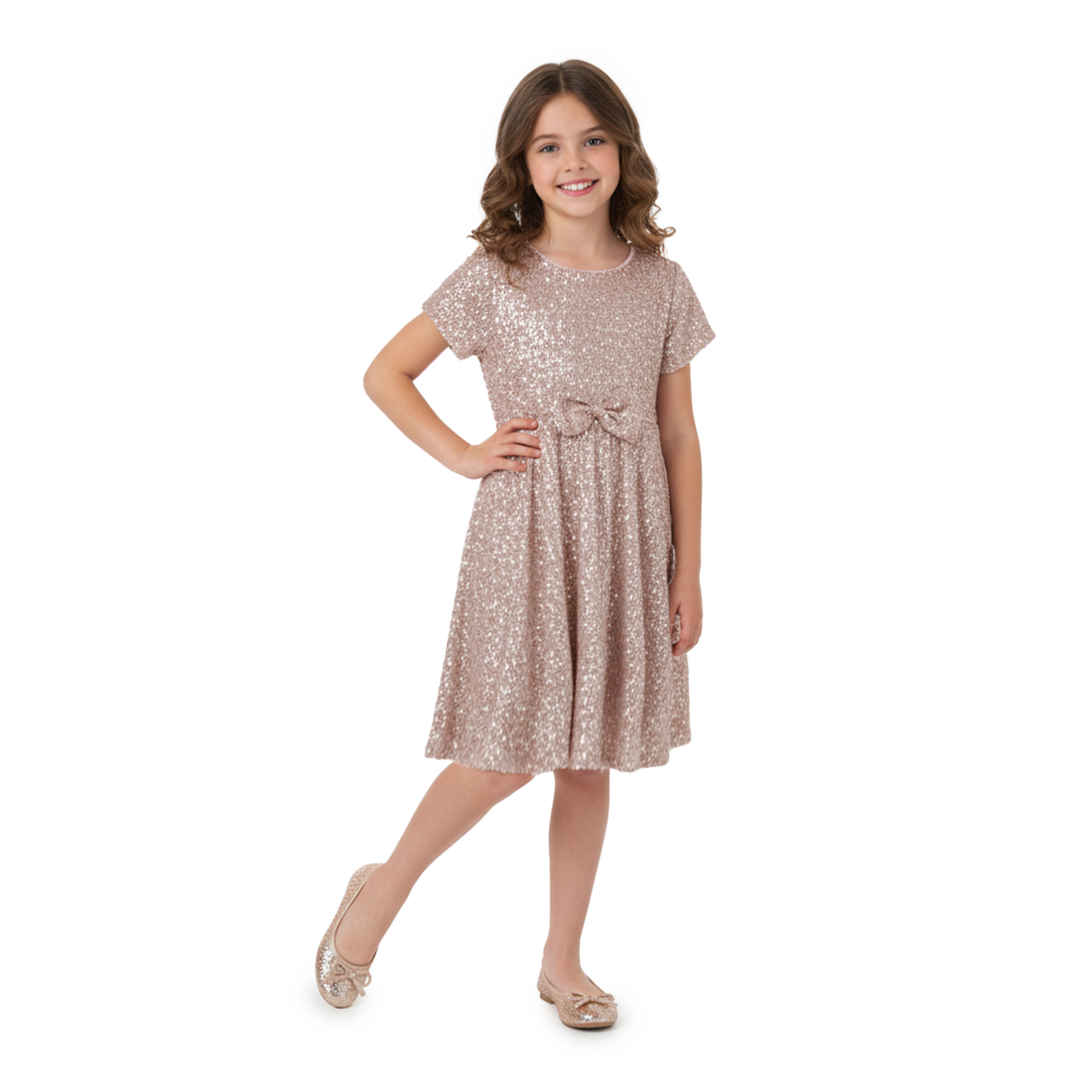 Vestido de lentejuelas con moño niña Flory VENI0171
