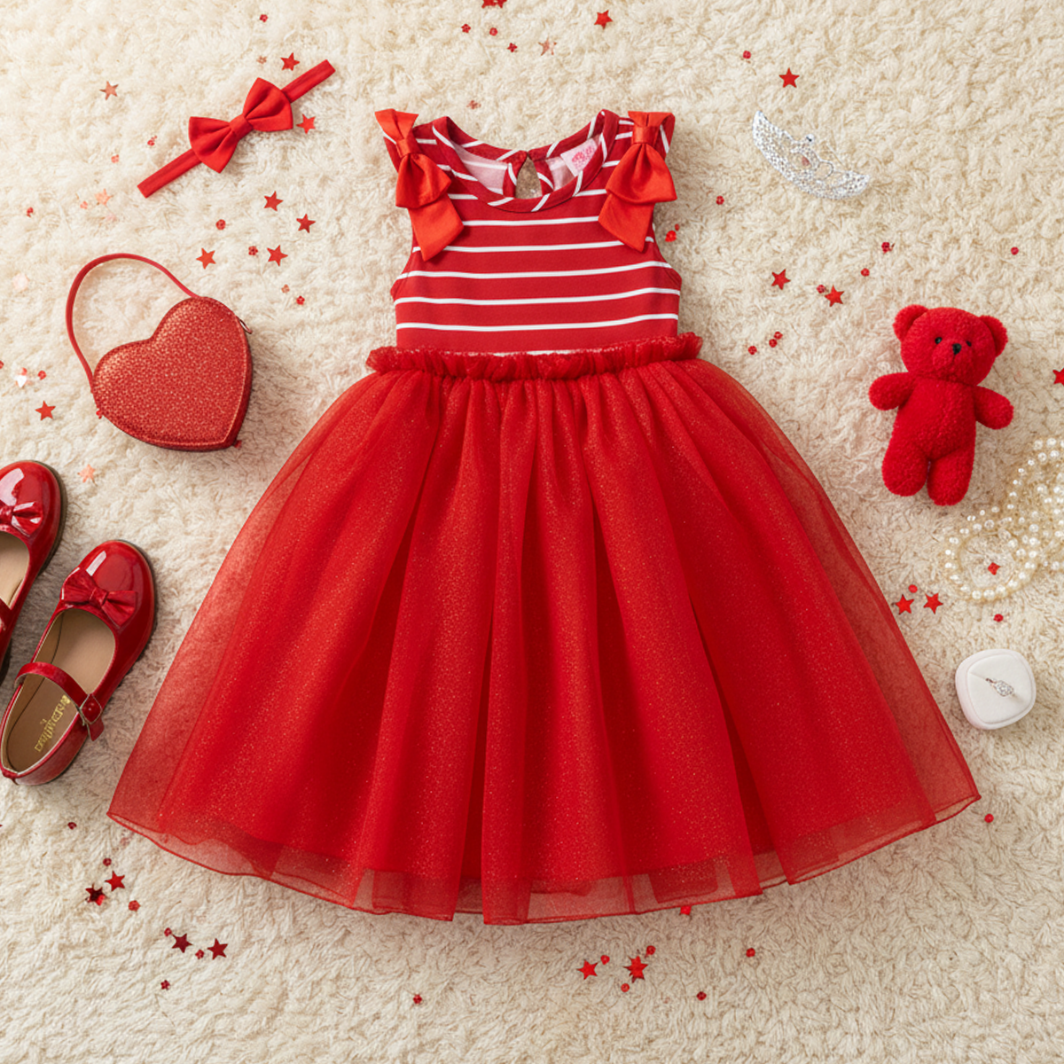 Vestido de fiesta a rayas con falda de tul glitter | VEBB0141B | tallas 1-2-3