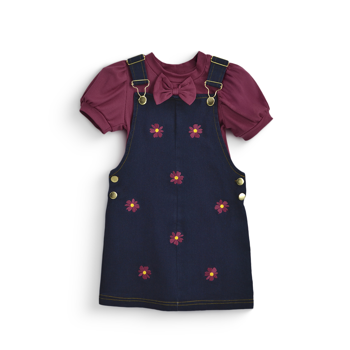 Jumper mezclilla bordado y blusa con moño Niña FLORY JUNI0002