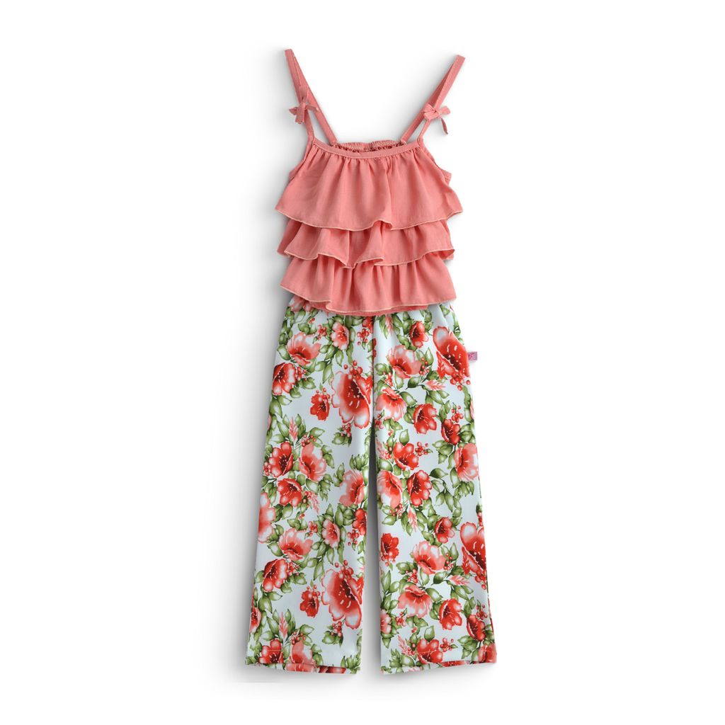Conjunto de blusa de olanes y pantalón floreado • BARBIE 17 • tallas ch-m-gr • CONI0042