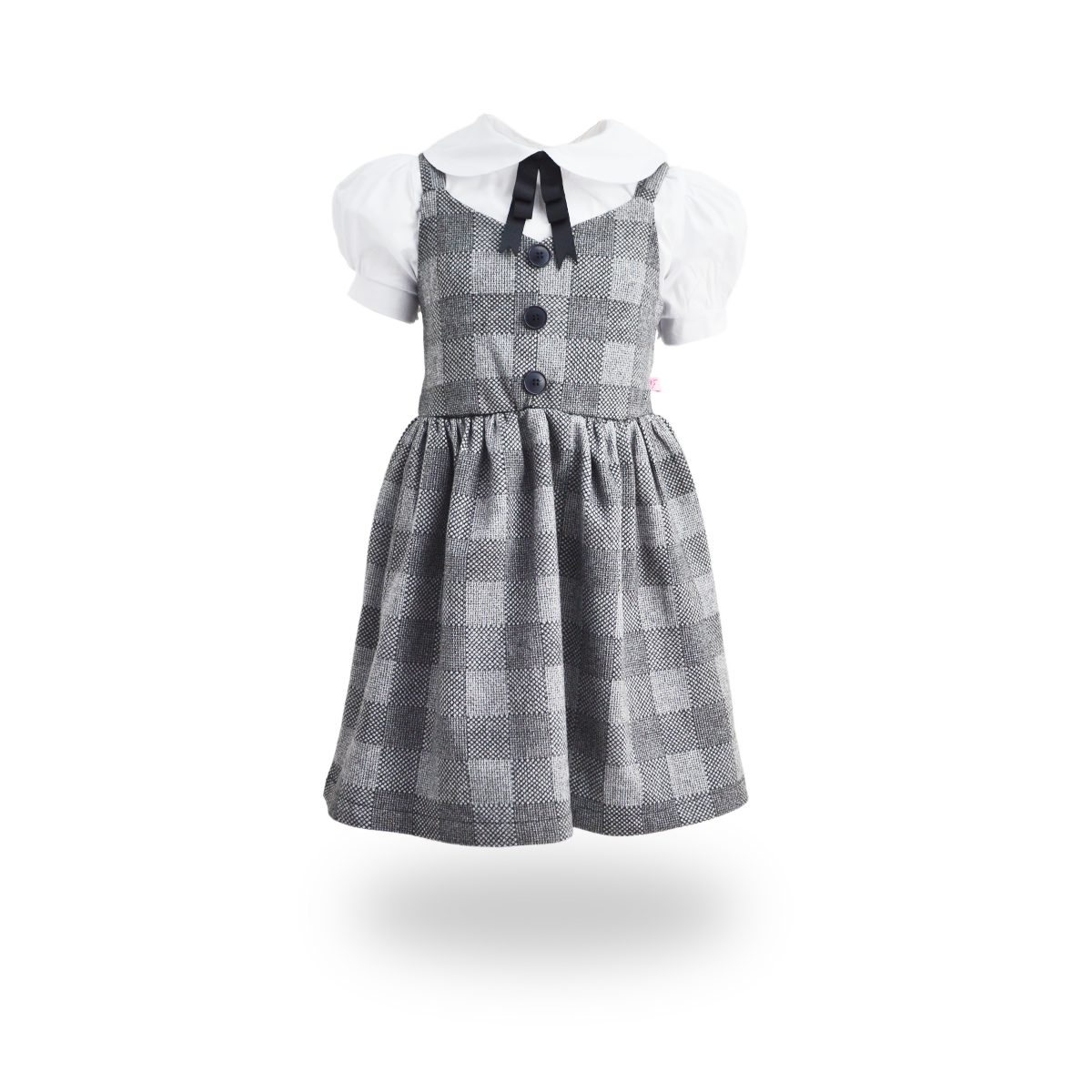 Vestido invernal de cuadros con botones y blusa de popelina con detalle de moño niña Flory VENI0158