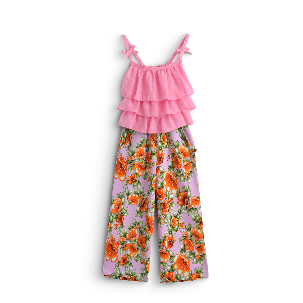 Conjunto de blusa de olanes y pantalón floreado • 4 a 12 años • Barbie 17