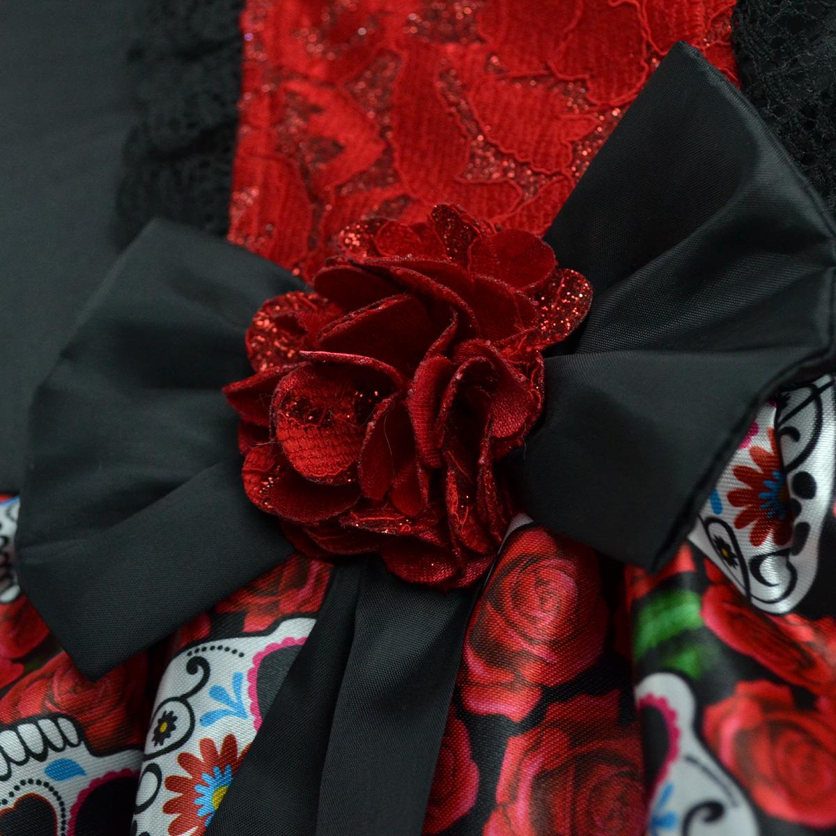 Vestido de Catrina estampado de rosas y corona de flores niña FLORY VENI0138
