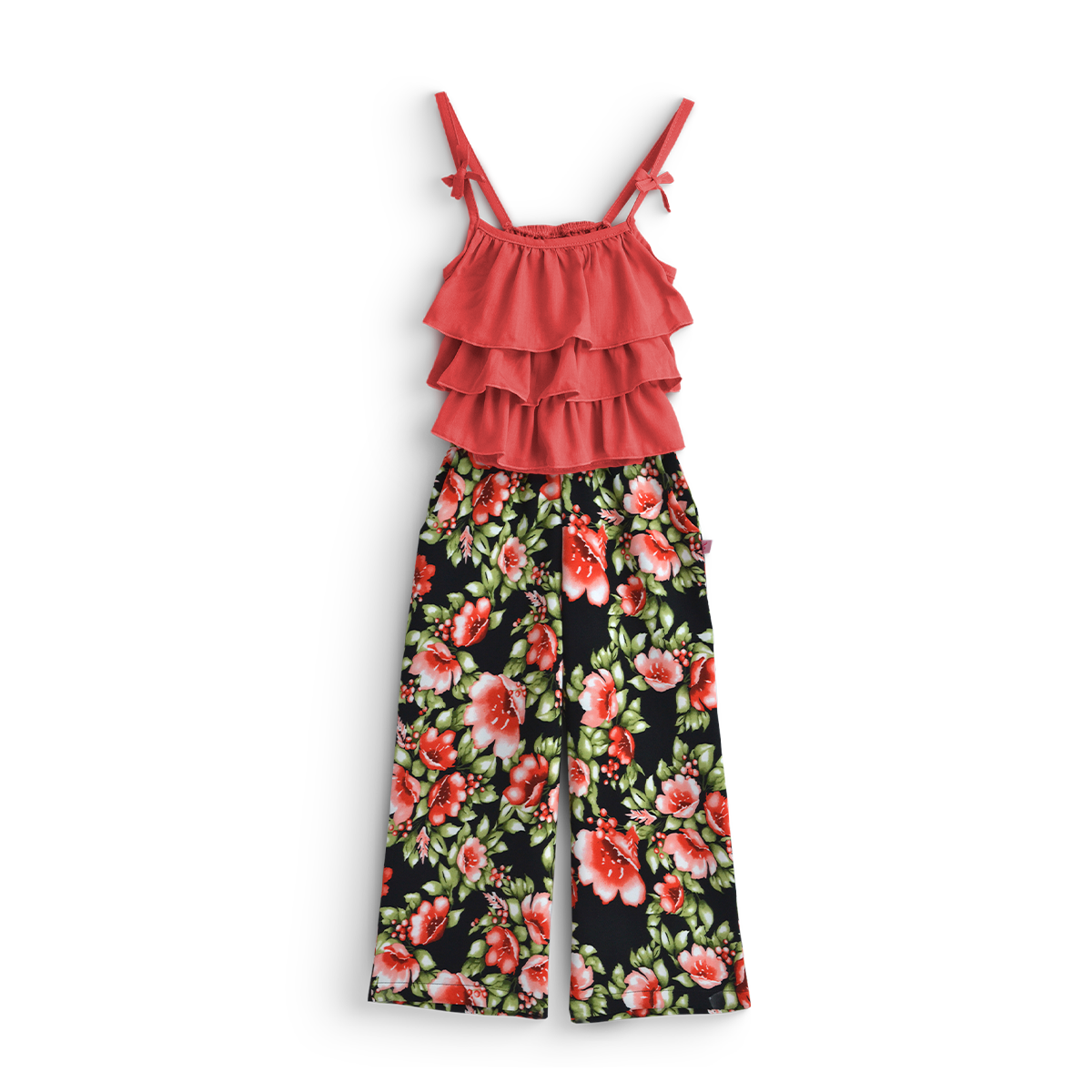 Conjunto con pantalón flores, blusa con olanes | CONI0042 | tallas ch-m-gr