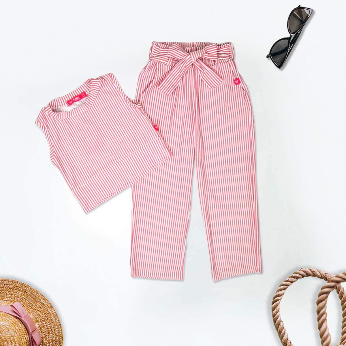 Conjunto blusa pantalón estampado de rayas niña | FLORY CONI0006