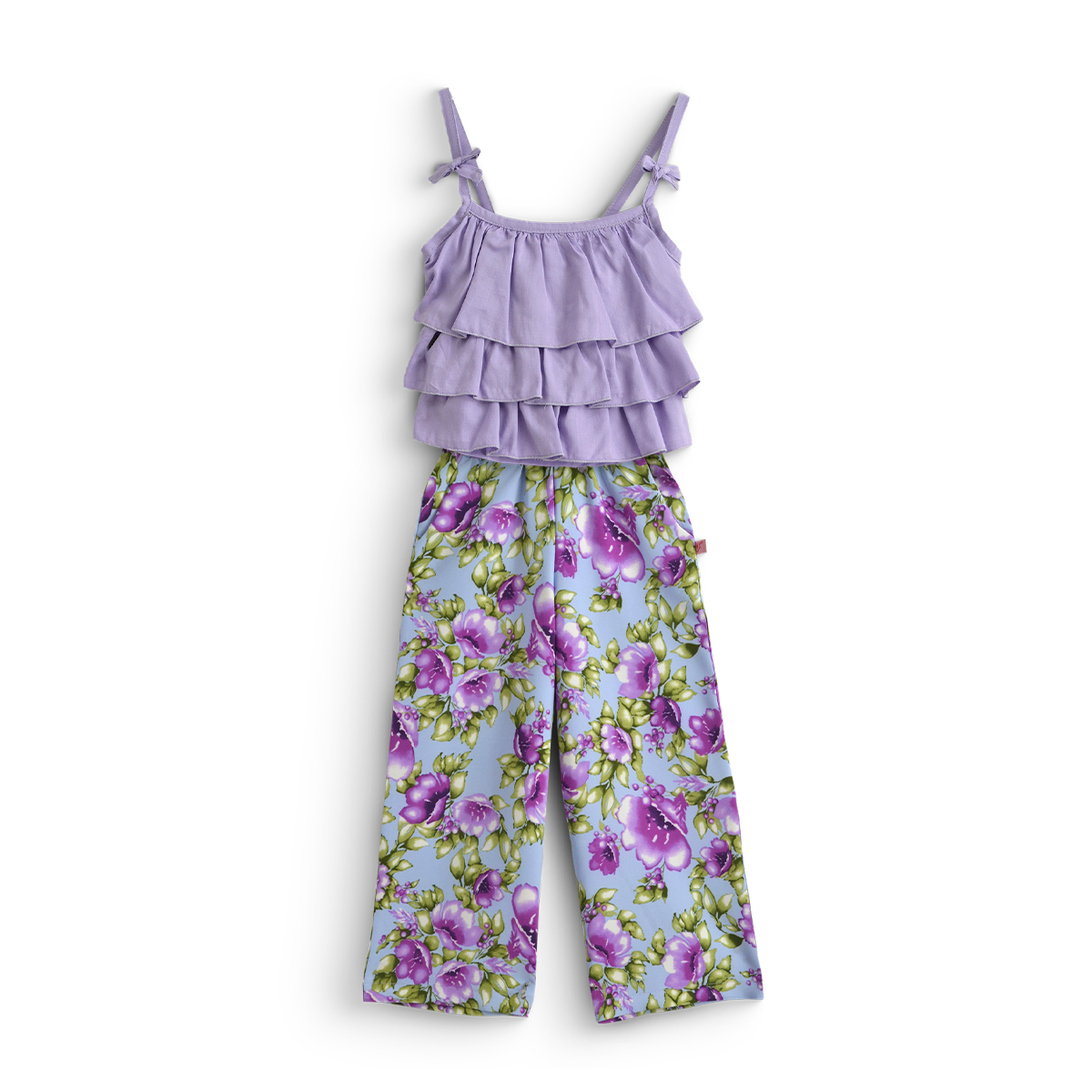 Conjunto con pantalón flores, blusa con olanes | CONI0042 | tallas ch-m-gr
