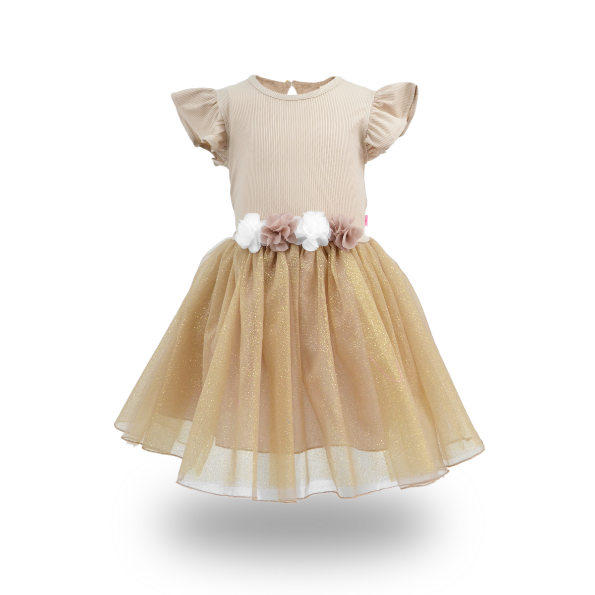 Vestido rib con manga mariposa y  falda plisada estilo tutu para fiesta bebé Flory VEBB0106