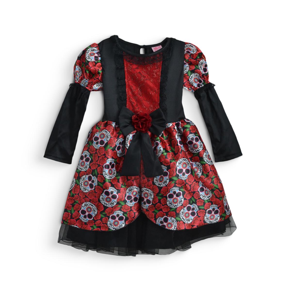 Vestido de Catrina estampado de rosas y corona de flores niña FLORY VENI0138