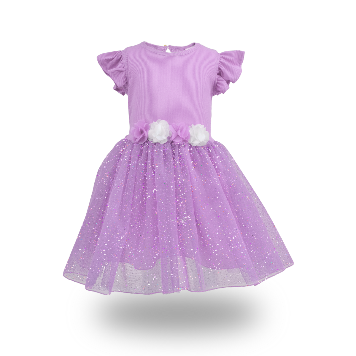 Vestido rib con manga mariposa y  falda plisada estilo tutu para fiesta bebé Flory VEBB0106