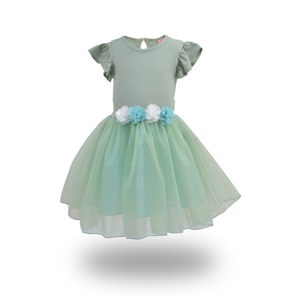 Vestido rib con manga mariposa y  falda plisada estilo tutu para fiesta bebé Flory VEBB0106