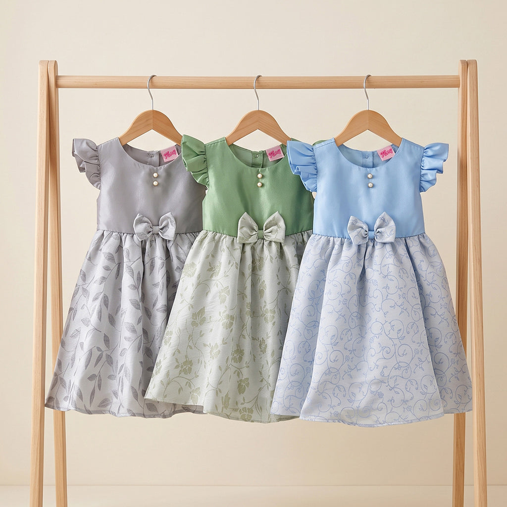 Vestido satinado floreado con moño •  1 a 3 años  • Elena 3