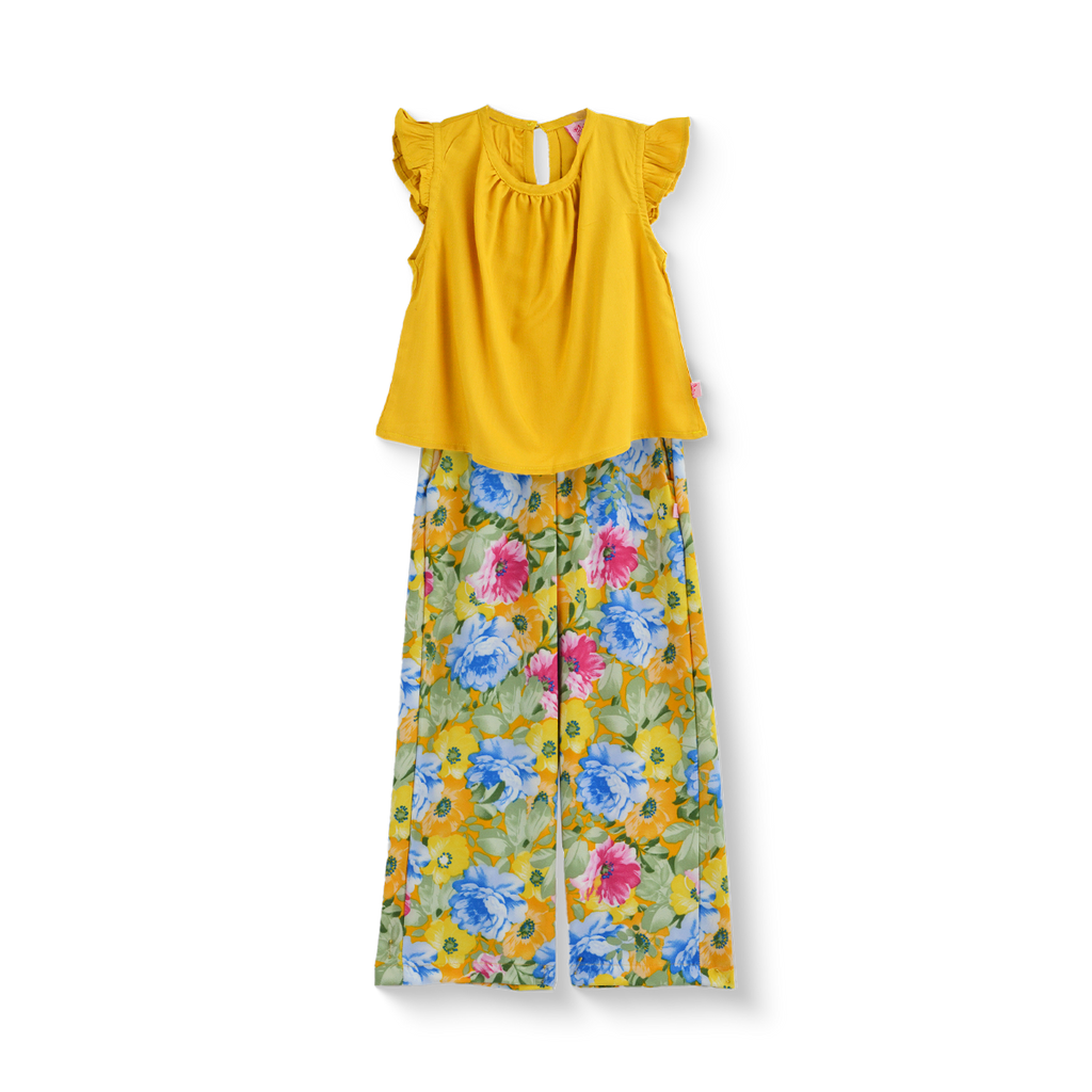 Conjunto de blusa de olanes y pantalón floreado •  ARIANA 12 •  tallas ch-m-gr • CONI0044E