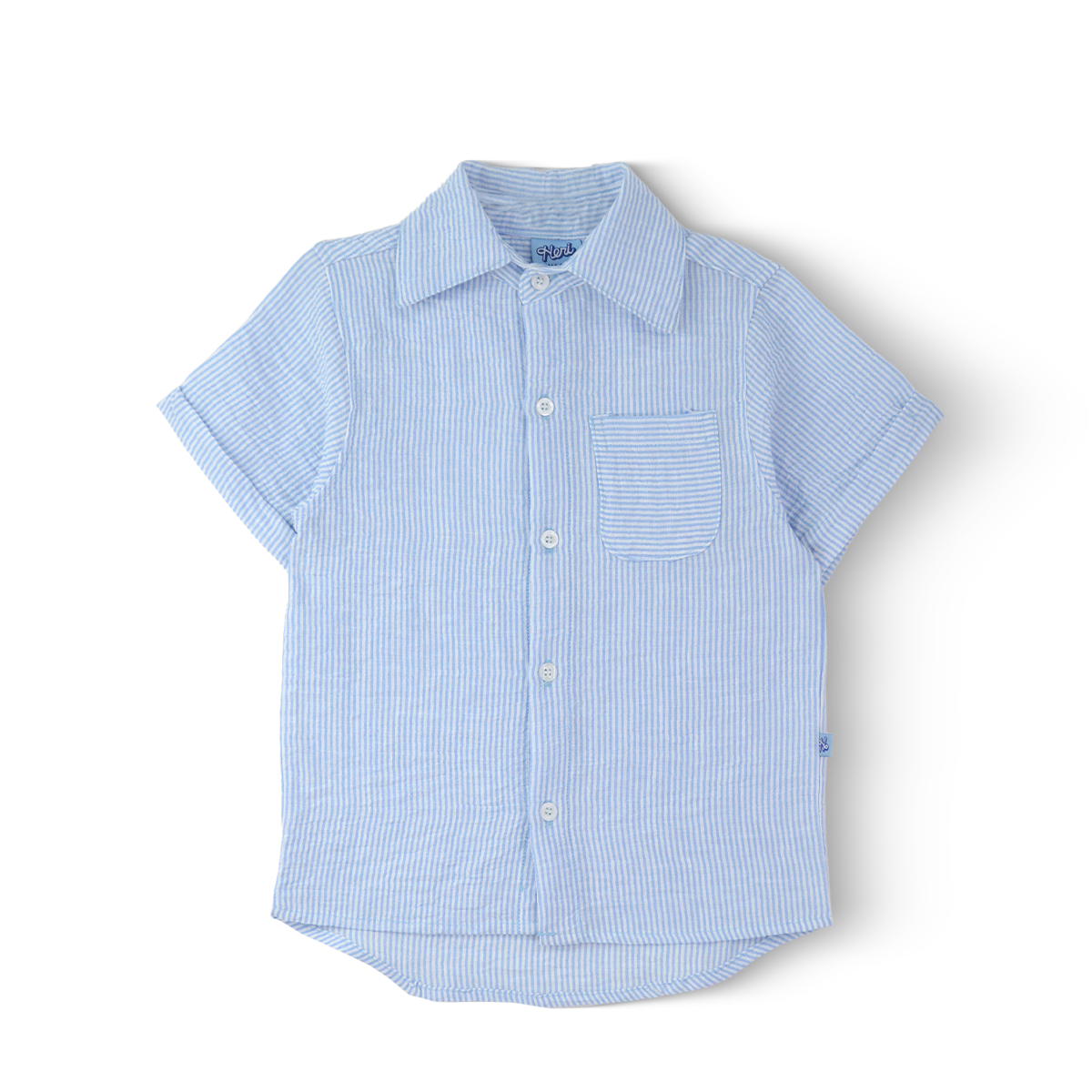 Camisa a rayas de lino con botones Niño Heri CMNN0001
