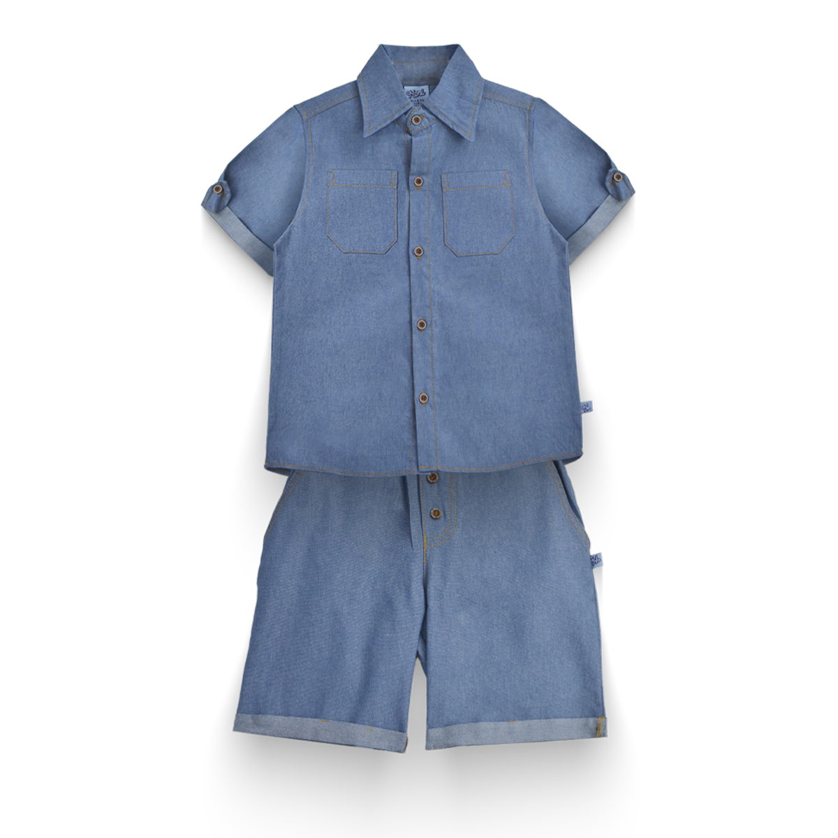 Conjunto de mezclilla con botones de madera Niño Heri CONN0006
