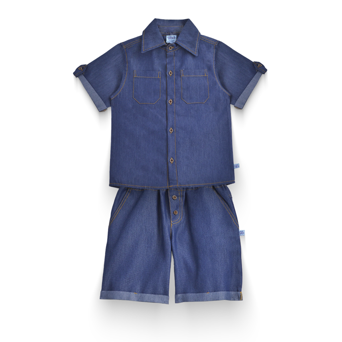 Conjunto de mezclilla con botones de madera Niño Heri CONN0006