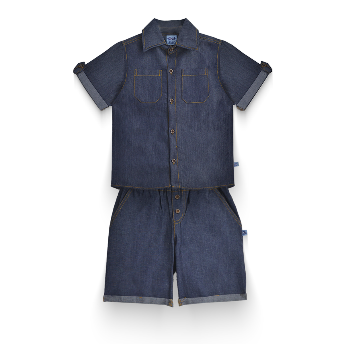 Conjunto de mezclilla con botones de madera Niño Heri CONN0006