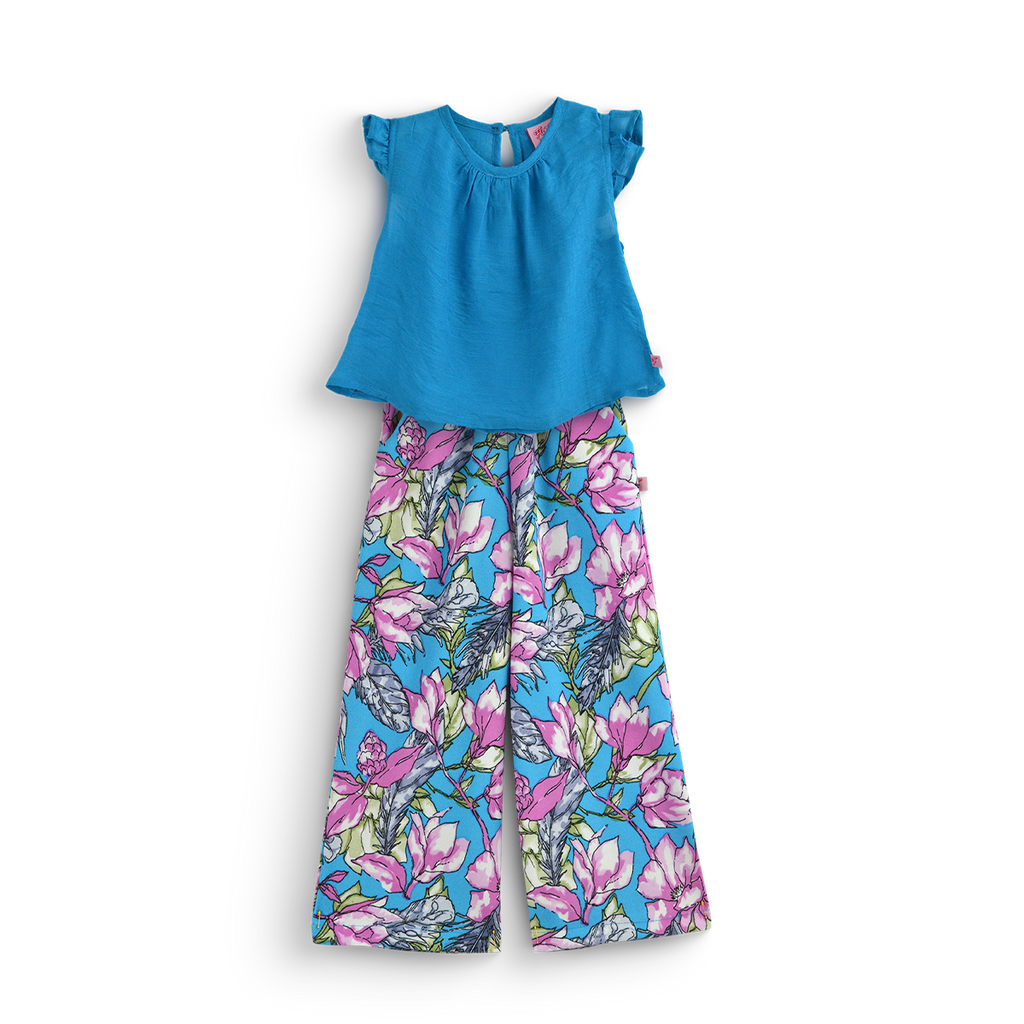 Conjunto de blusa de olanes y pantalón floreado • 4 a 12 años • Ariana 12 A