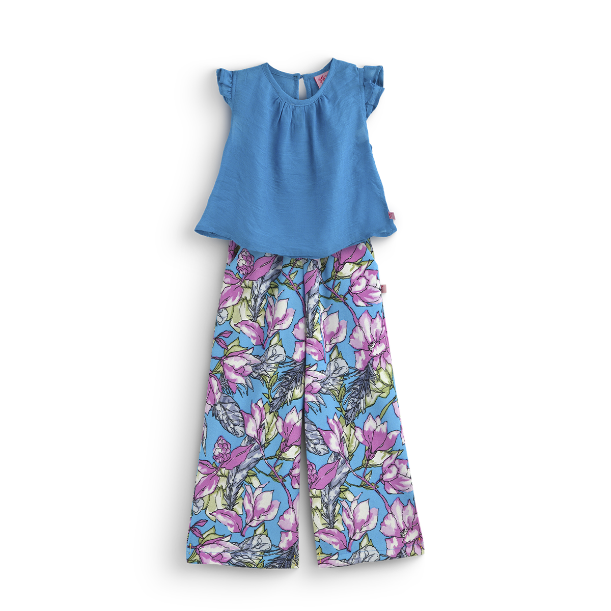 Conjunto de blusa de olanes y pantalón floreado • ARIANA 12 •  tallas ch-m-gr • CONI0044A