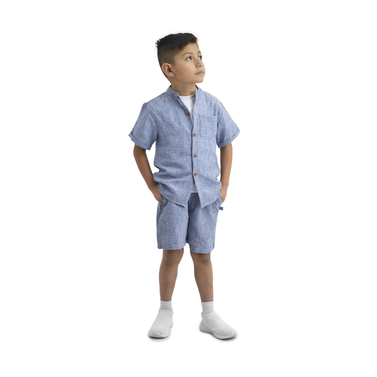 Conjunto de lino de camisa con botones de madera y short Niño Heri CONN0002