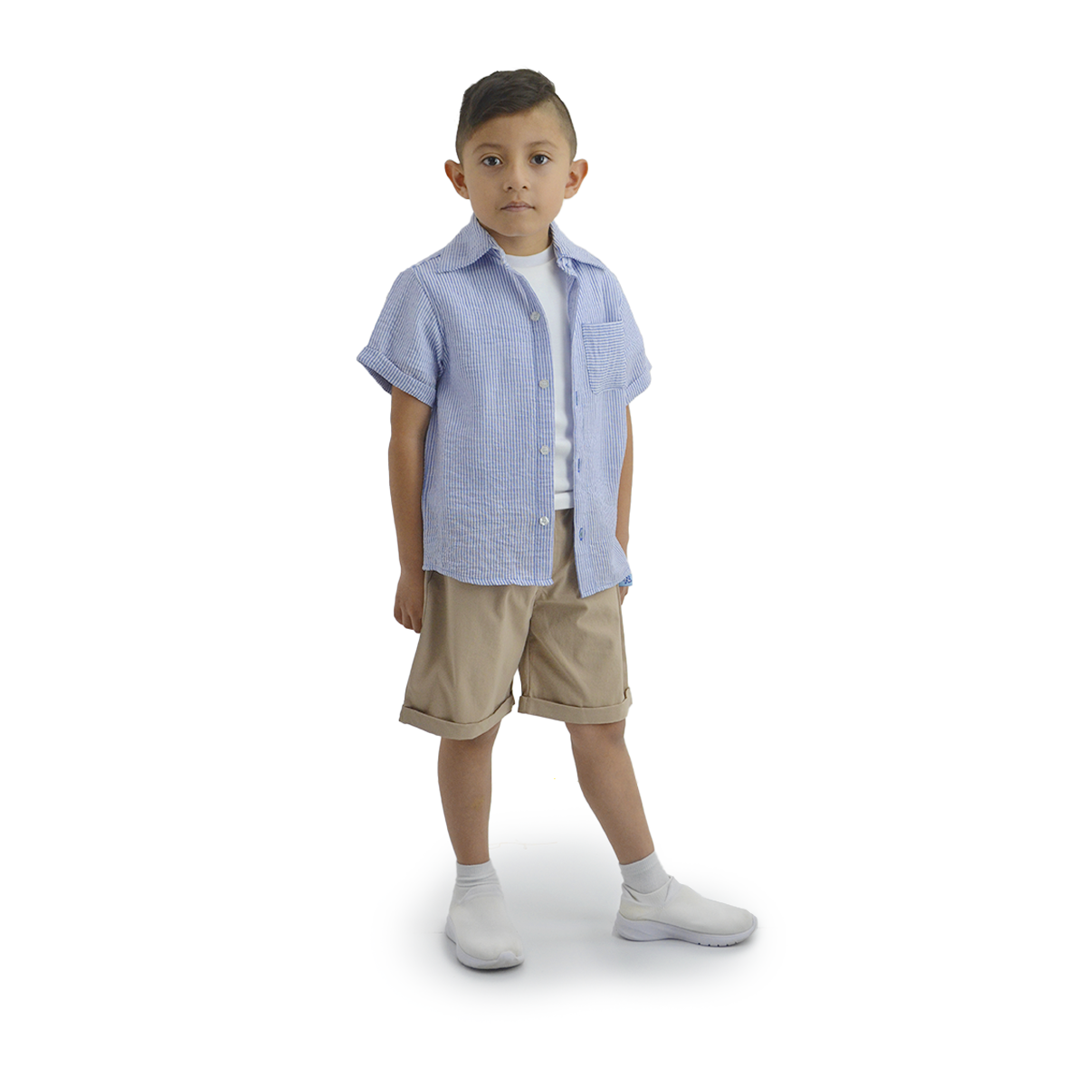 Conjunto a rayas de lino con short niño Heri CONN0005