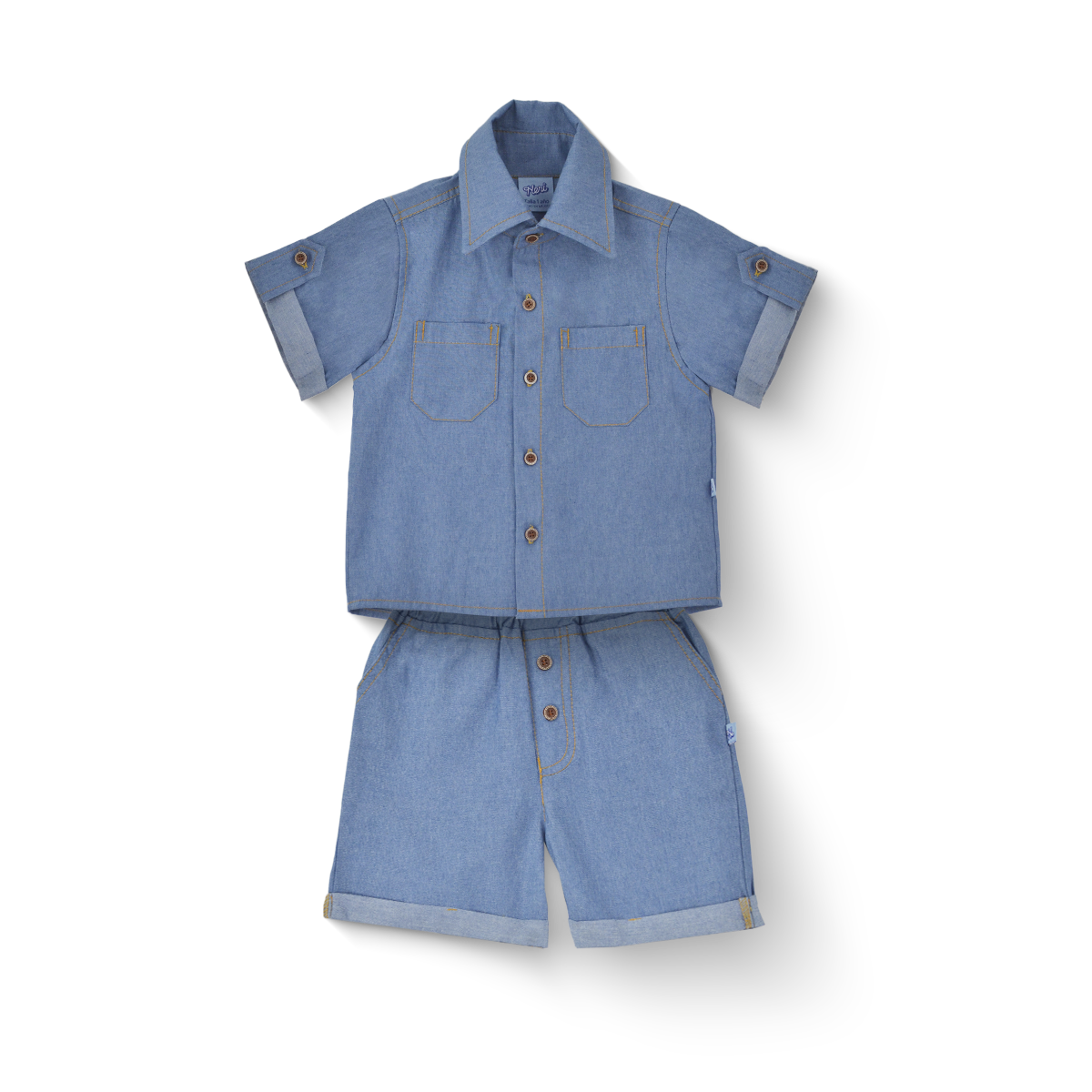 Conjunto de mezclilla con botones de madera Niño Bebé Heri CONB0006