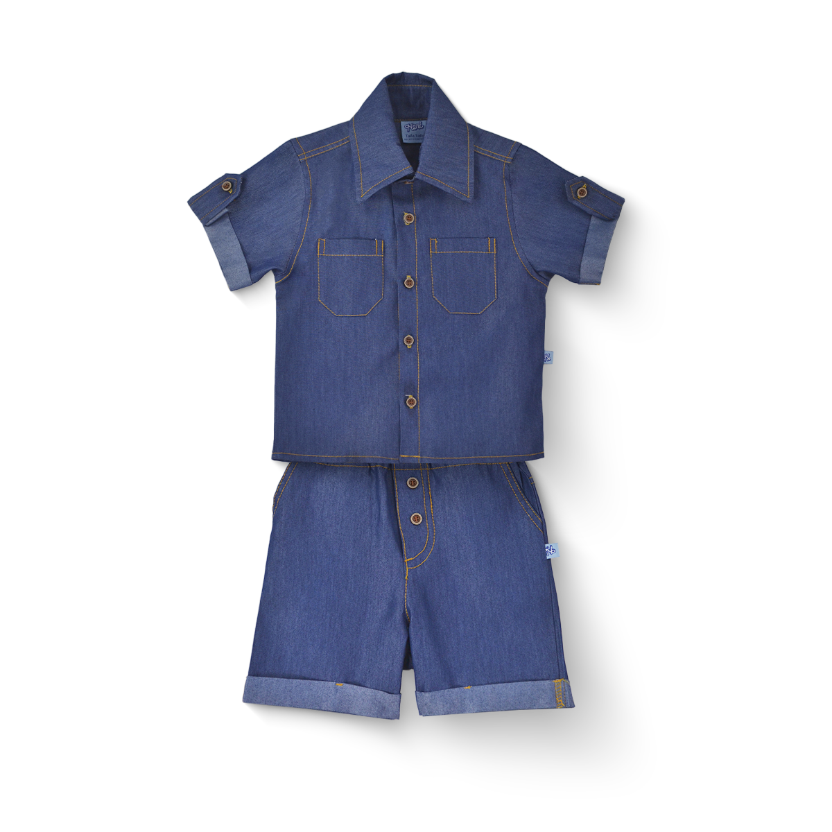 Conjunto de mezclilla con botones de madera Niño Bebé Heri CONB0006