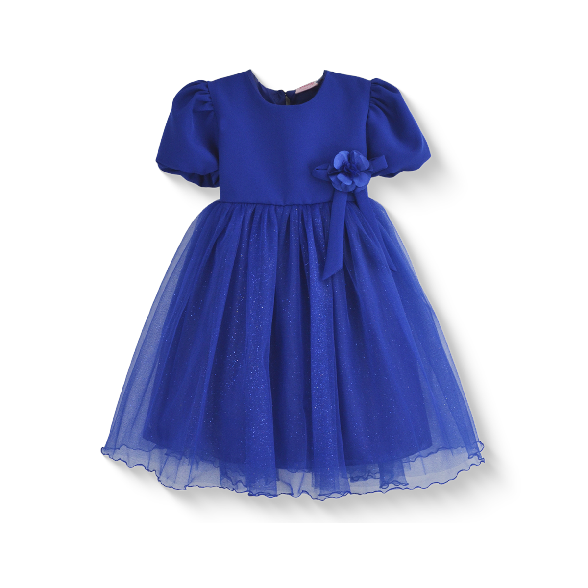 Vestido manga abullonada con flor de satín | VEBB0119 | tallas 1-2-3