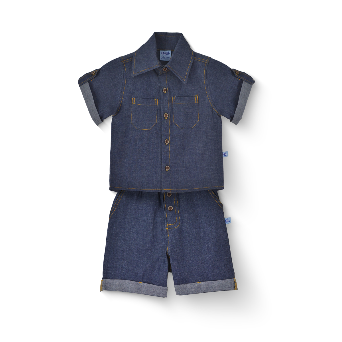 Conjunto de mezclilla con botones de madera Niño Bebé Heri CONB0006