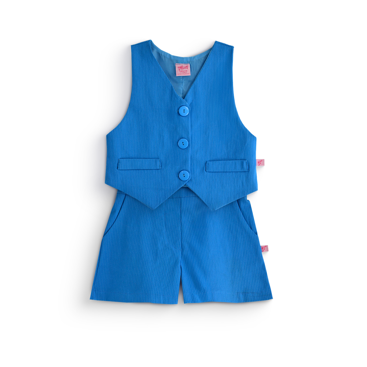 Conjunto de chaleco con botones y short a rayas • 4 a 12 años • Adriana 1