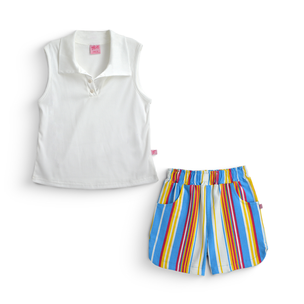 Conjunto de short rayado con blusa • ACAPULCO 1 • tallas 12-14-16  • COJU0006