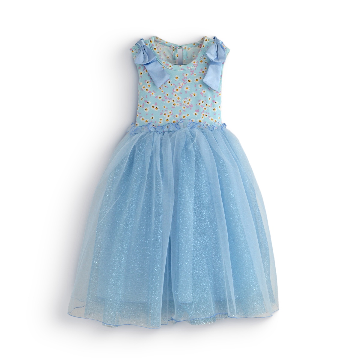 Vestido de fiesta de florecitas con falda de tul glitter | VENI0206A | tallas ch-m-g