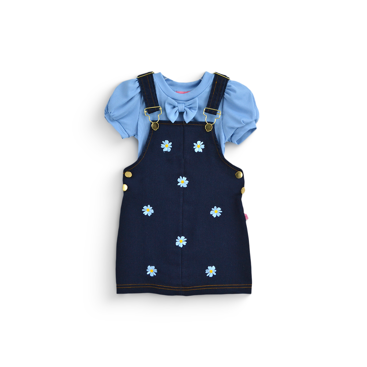 Jumper de mezclilla con bordado y blusa con moño niña bebé Flory JUBB0002