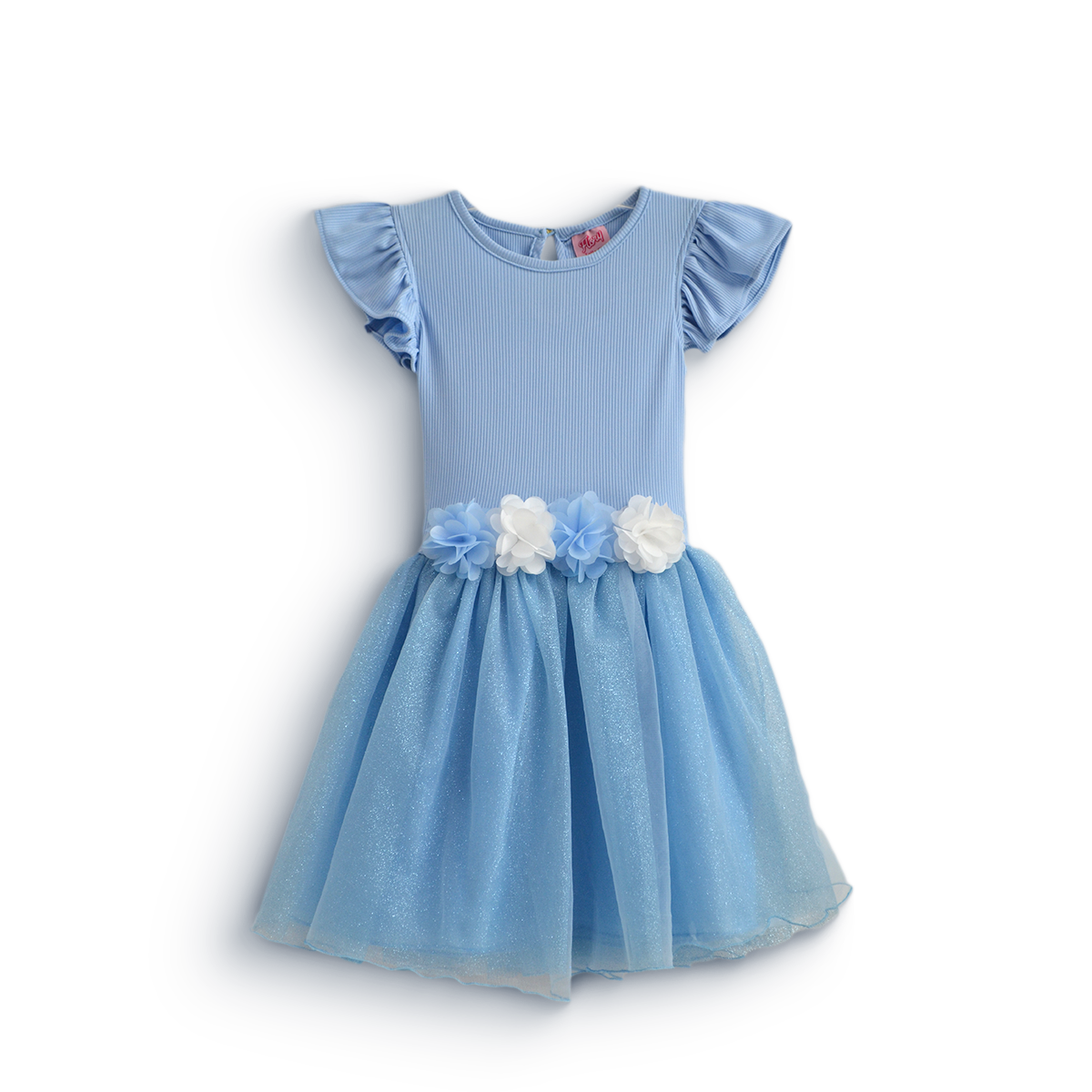 Vestido rib con tul y flores • NATALI 16 • tallas ch-m-gr •  VENI0159